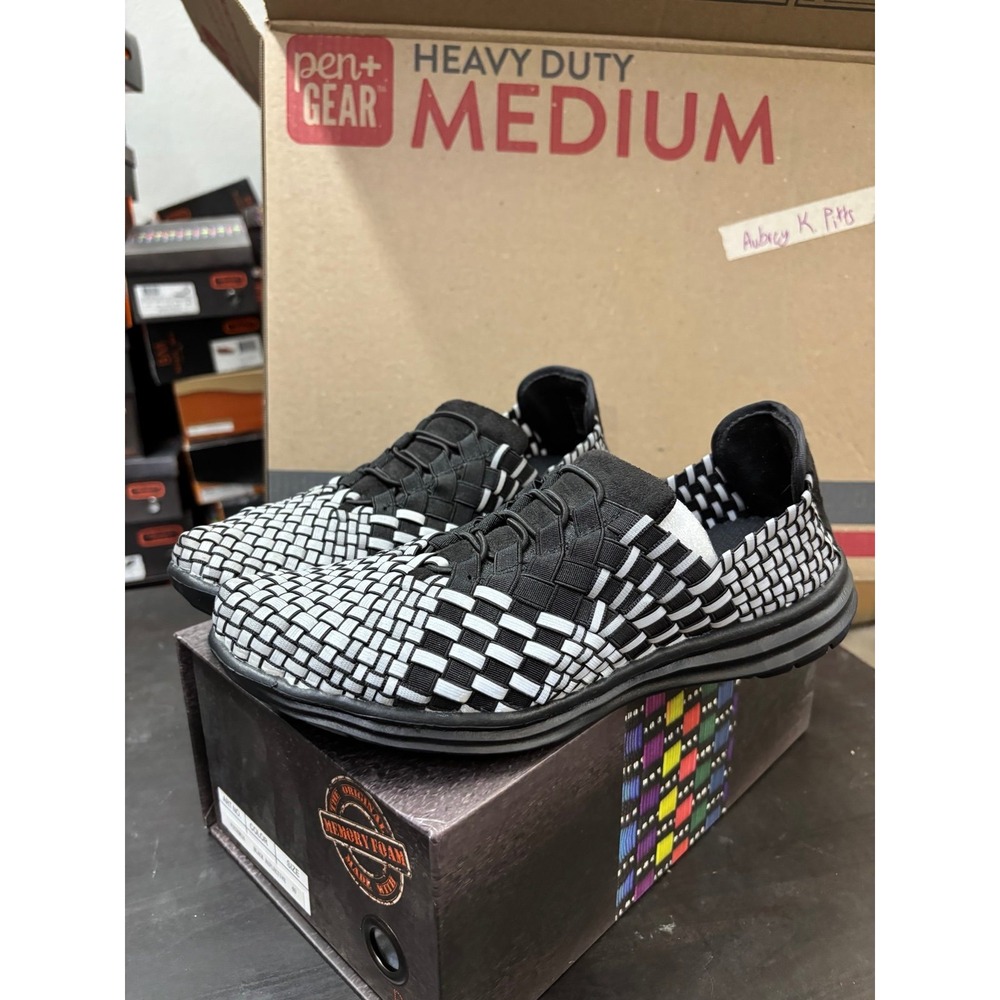 Bernie Mev Victoria Black Reflective Woven Sneakers Size 40 US 9